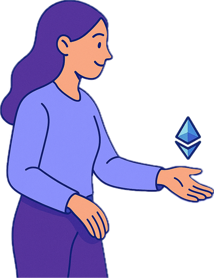 A girl holding ETH crystal in a hand